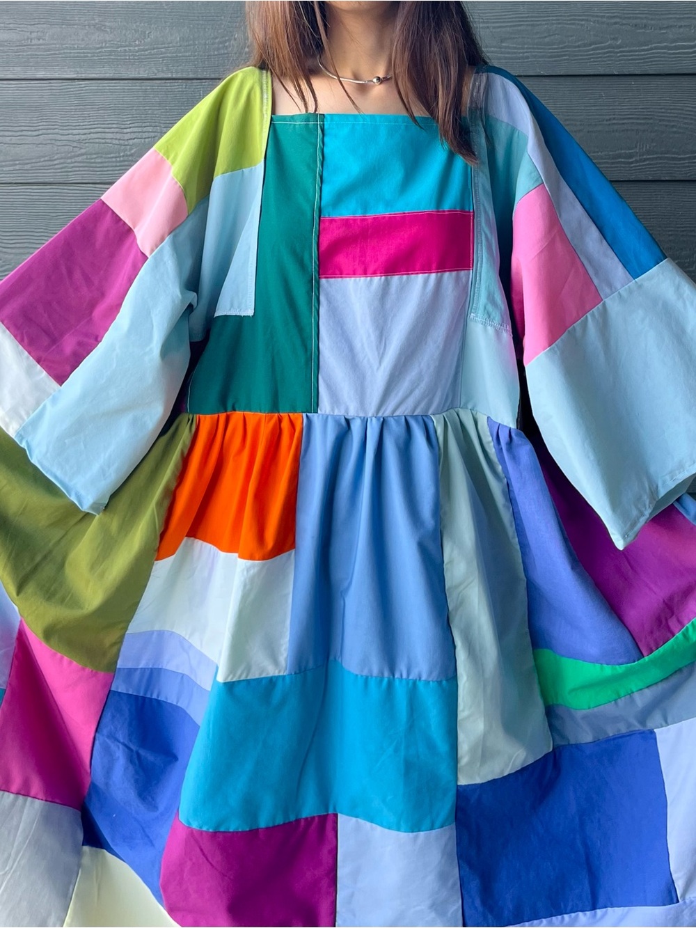 Handmade Quilted Patchwork Colorblock Dress SKU 06156